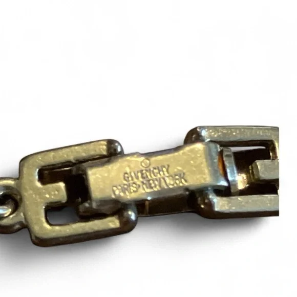 Vintage 1982 Givenchy Two Tone Logo Pendant & Chain 16”